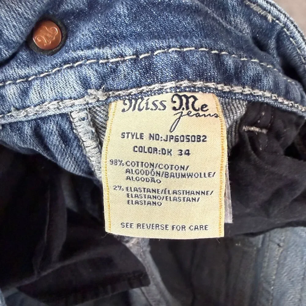 Miss Me Low Rise Bootcut Jeans Size 27 Blue Sequin Flap Pocket Stretch Denim